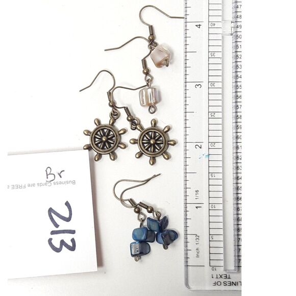 artisan earrings 213#mfs MOP shell earrings Nautical ship wheel earrings Blue or - Picture 6 of 8